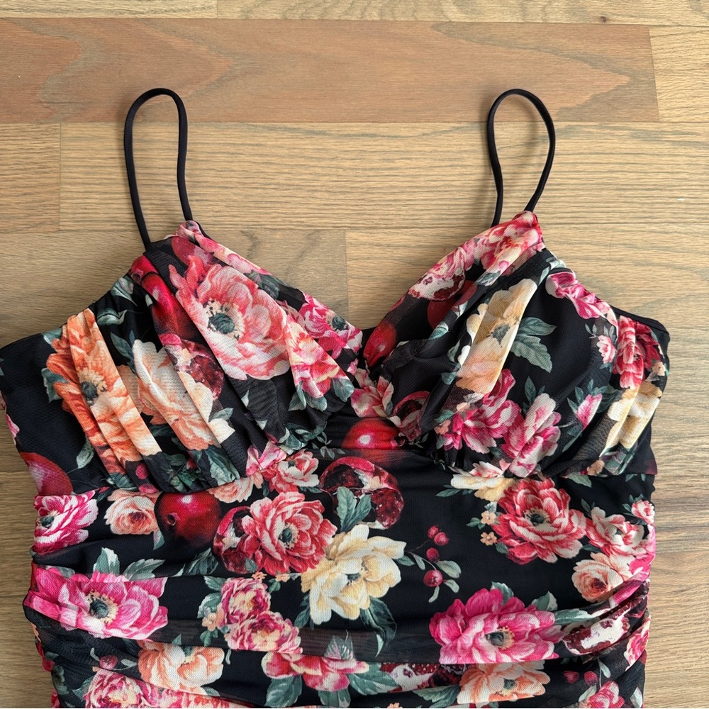 Express Body Contour Floral Mesh Cami Thong Bodysuit XL - Picture 5 of 9
